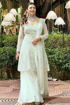 Actress Divyanka Tripathi Style White Readymade Sharara
