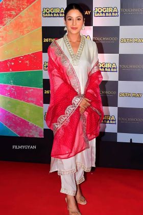 Actress Shehnaaz Gill Style White Readymade Salwar Suit