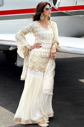 Actress Shilpa Shetty Wear White Sharara Dress