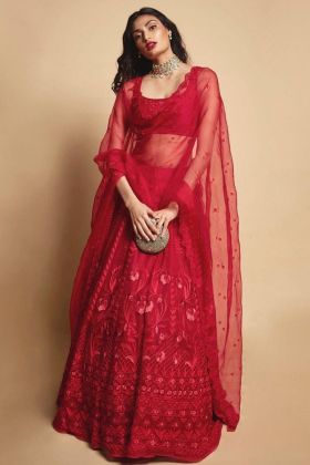 Athiya Shetty Wear Dark Red Chain Stitch Work Lehenga Choli