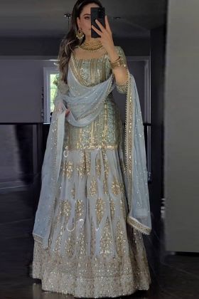 Baby Blue Sequence Work Lehenga With Readymade Top