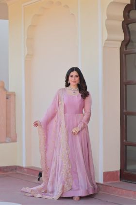 Fendy's baby pink chiffon gown with sequins