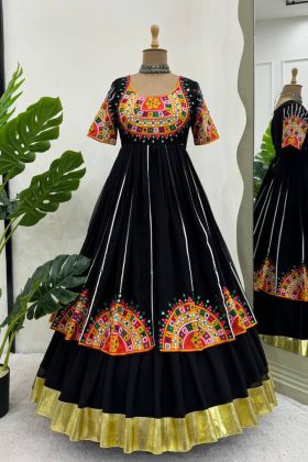 Black Color Foux Gorgette Navratri Special Top Lehenga
