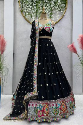 Black Color Foux Gorgette Navratri Special Wear Fancy Lehenga Choli