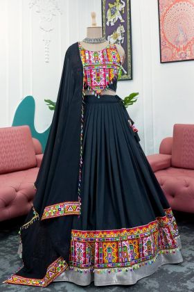 Black Color Navratri Dodhiya Wear Reyon Chaniya Choli