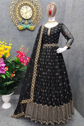 Black Embroidery Work Anarkali Style Long Gown