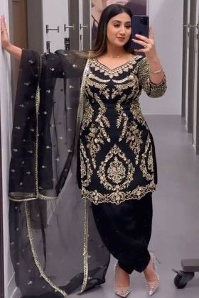 Black Faux Georgette Embroidery Work Patiala Dress
