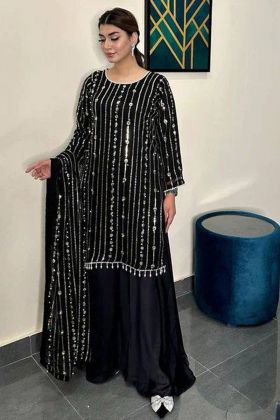Black Faux Georgette Readymade Palazzo Salwar Suit