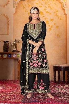 Heavy Faux Black Georgette Plazo Suit Set with Kurta Dupatta
