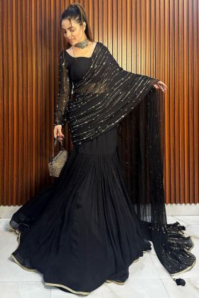 Black Sequence Work Saree Style Lehenga Choli