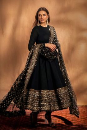 Heavy Embroidered Black Fox Georgette Anarkali Gown 