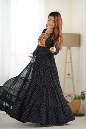 Soft Fox Georgette Black Anarkali Gown with Leheriya Print for Navratri