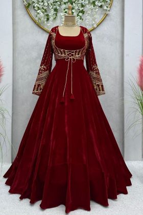 Blood Red 9000 Velvet Anarkali Gown
