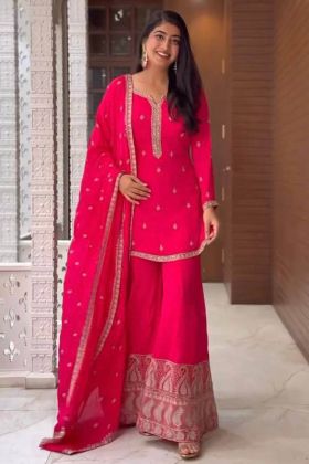 Bright Pink Embroidery Work Readymade Palazzo Salwar Suit
