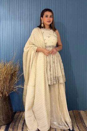 Cream Color Heavy Faux Georgette Party Wear Sharara Suit Set