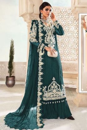 Dark Green Chain Sequence Work Stitched Palazzo Suit