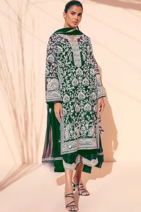 Dark Green Chain Stitch Work Pakistani Salwar Suit