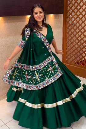 Dark Green Color Navratri Special Malay Silk Lehenga Choli
