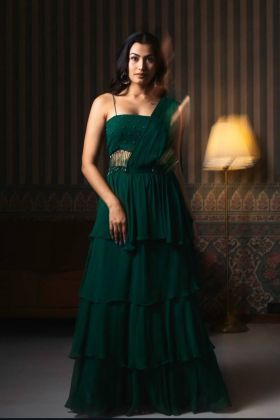Dark Green Elegant Georgette Lehenga Ensemble with Handcrafted Blouse