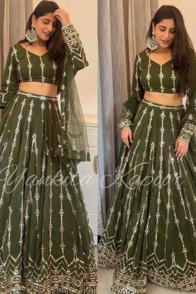Designer Yankita Kapoor Wear Olive Green Lehenga Choli