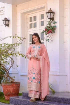 Heavy Chinon Silk Kurta Dupatta Set by Designer Sharara