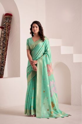 Designer Saree in Soft Linen with Detailed Jacquard Pallu
