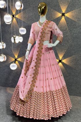 Diwali Wear Light Pink Multi Needle Work Lehenga Choli