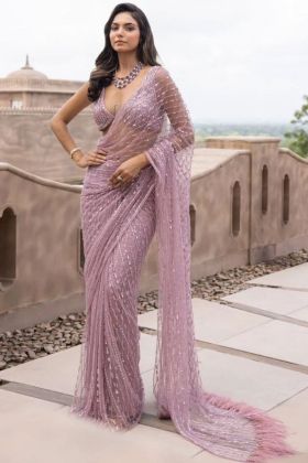 Dusty Rose Pink Nylon Butterfly Net Saree