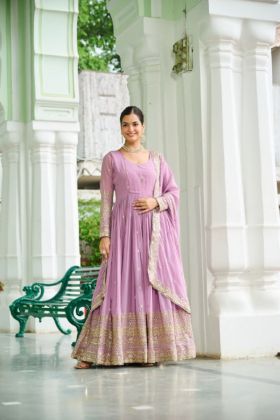 Dusty Faux Set of Embroidered Dupattas with Georgette Gown
