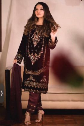 Eid Special Maroon Viscose Velvet Salwar Suit