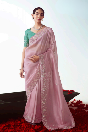Elegant, sophisticated saree with handcrafted details by a designer