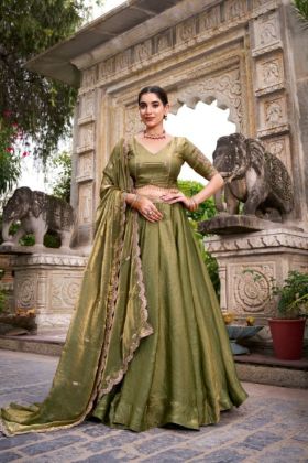 Fendi Silk Lehenga with Lace Blouse, Dupatta, and Embroidered Belt