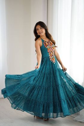 Digitally Printed Festive Georgette Gown for Navratri