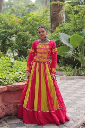 Gamthi Embroidered Festive Navratri Lehenga Top Set