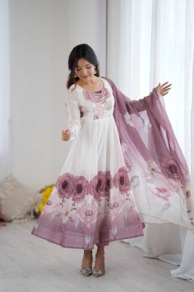 Organza Silk Floral Anarkali Suit with Jari Work