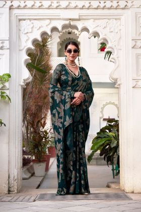 Lurex Fabric Floral Viscose Brasso Saree with Blouse
