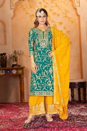 Duaptta Suit Set in Green Heavy Faux Georgette Kuta Plazzo