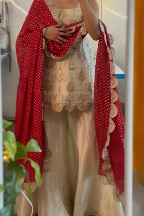 Offwhite Embroidered Heavy Tedy Crush Sharara Dupatta Set