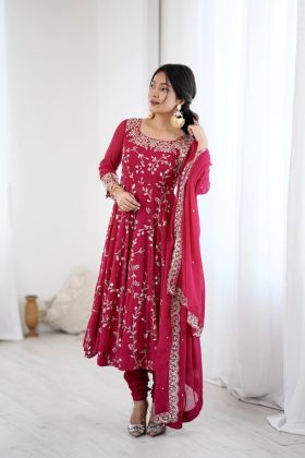 Sequence work on a heavy Georgette Anarkali gown 