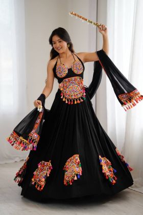 Rayon's Navratri Lehenga Set with Tassel Work and a Real Mirror