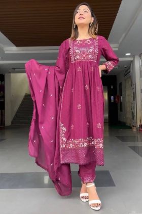 Hot Pink Faux Georgette Anarkali Style Salwar Suit