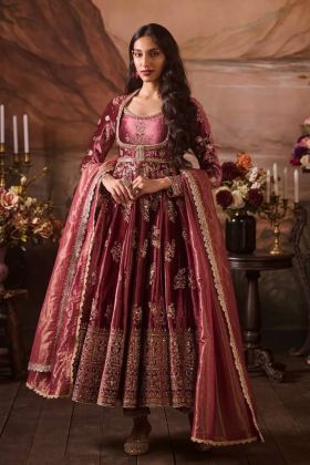 Butterfly Net Dupatta and Sequins on a Satin Anarkali Set from Japan