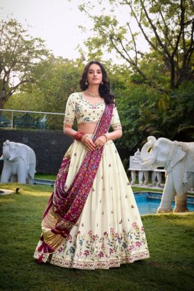 Gaji Silk Dupatta with Wine Embroidered Khadi Cotton Navratri Lehenga Choli