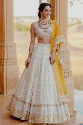 Kiara Advani Wear White Chain Sequence Work Lehenga Choli