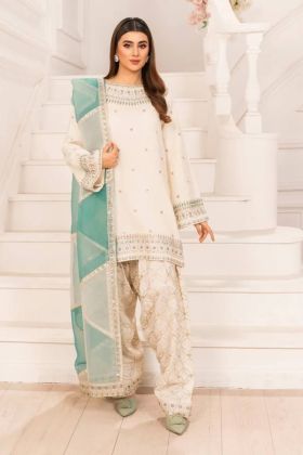 Farshi Plazzo & Diamond Sequence Embroidered Dupatta on a White Festive Kurta.