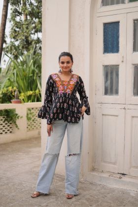 Cotton-printed Kutchi Charm Navratri Peplum Kurti