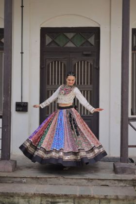 Kutchi Cotton Printed Lehenga with Embroidered Roman Choli