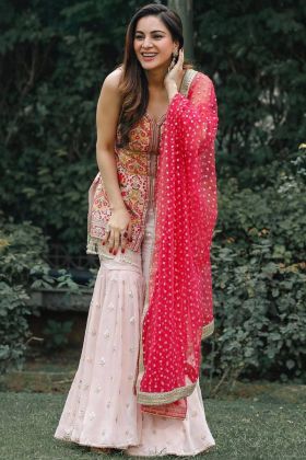 Light Pink Embroidery Work Readymade Sharara Suit