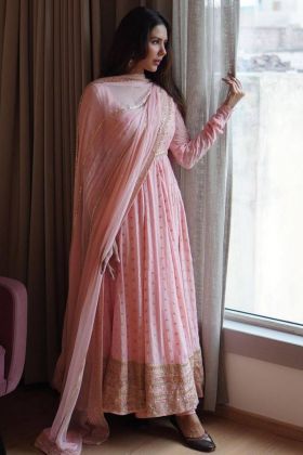 Light Pink Sequence Work Readymade Gown