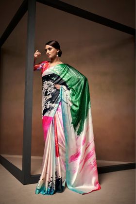 Saree in Luxurious Soft Satin with Fine Digital Prints